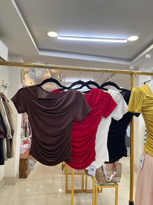 Asymmetrical Neckline Fitted Bodycon Tops